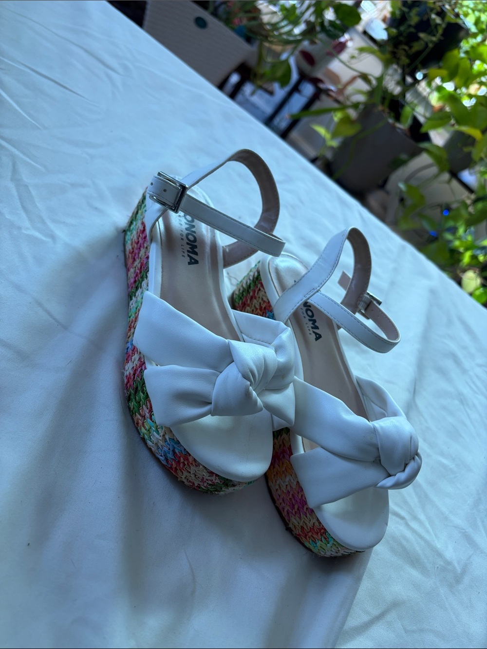 Sonoma White Bow Wedge Sandals with Multicolor Espadrille